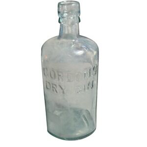 Antique Gordons Dry‎ Gin Bottle Aqua Glass Embossed London England REGD 610617